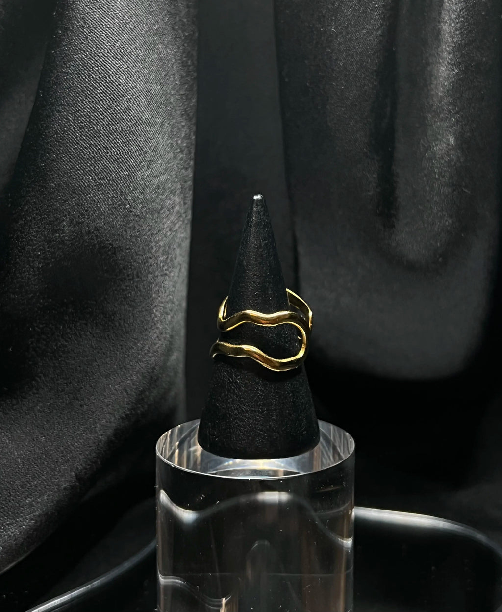 Bague ondulée en acier inoxydable plaqué or 18 carats - Double tiny waves - Bijoux ajustables waterproof et hypoallergéniques | Mindfits