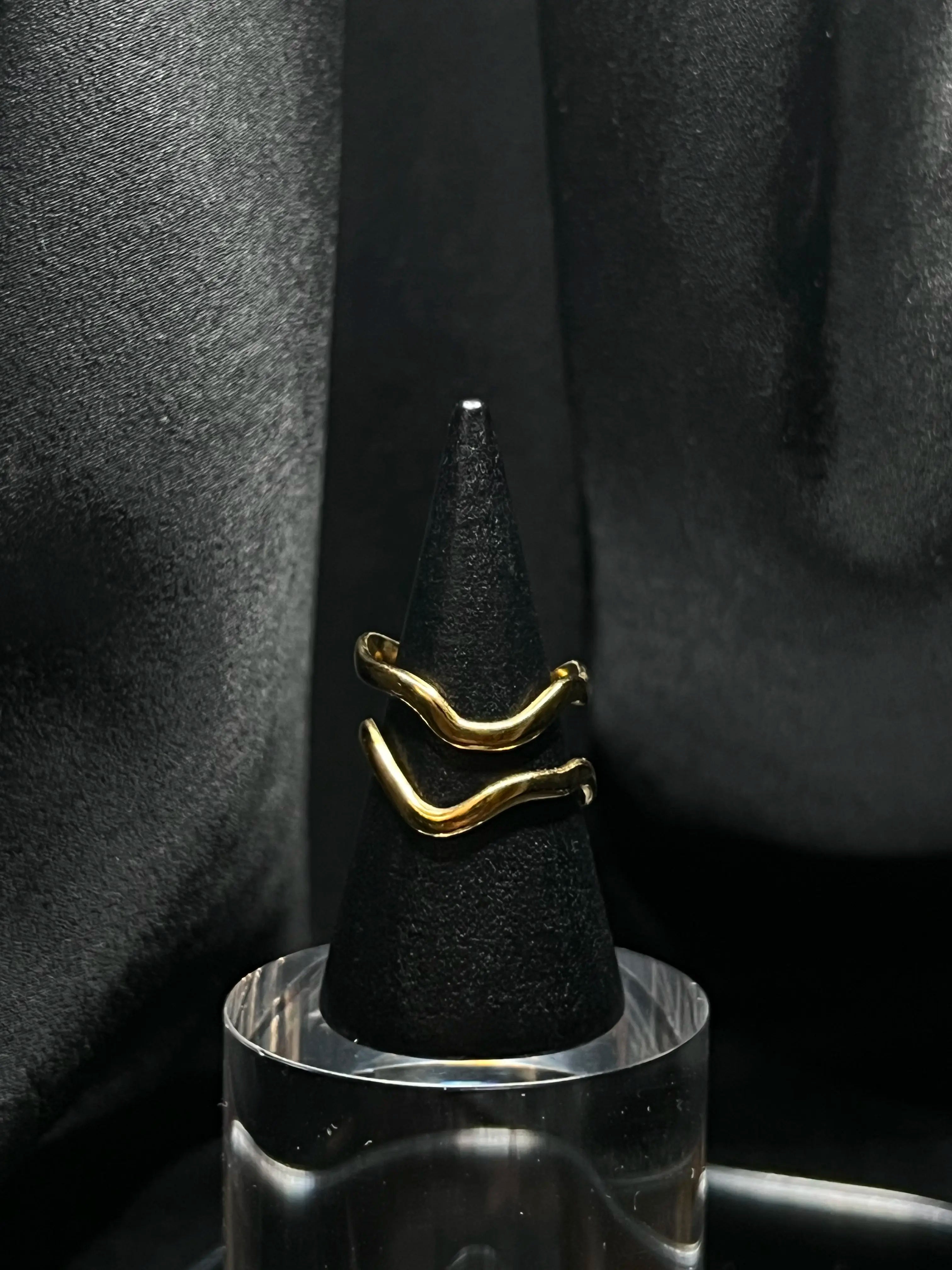 Bague ondulée en acier inoxydable plaqué or 18 carats - Double tiny waves - Bijoux ajustables waterproof et hypoallergéniques | Mindfits