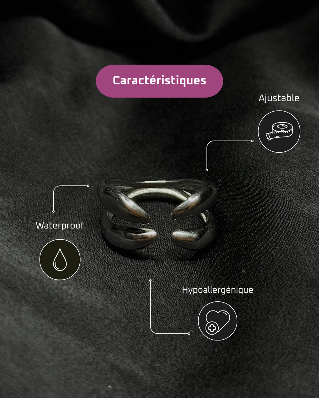 Elonga - Bague ajustable en acier inoxydable plaqué or 18k résistant à l'eau et hypoallergénique| Mindfits