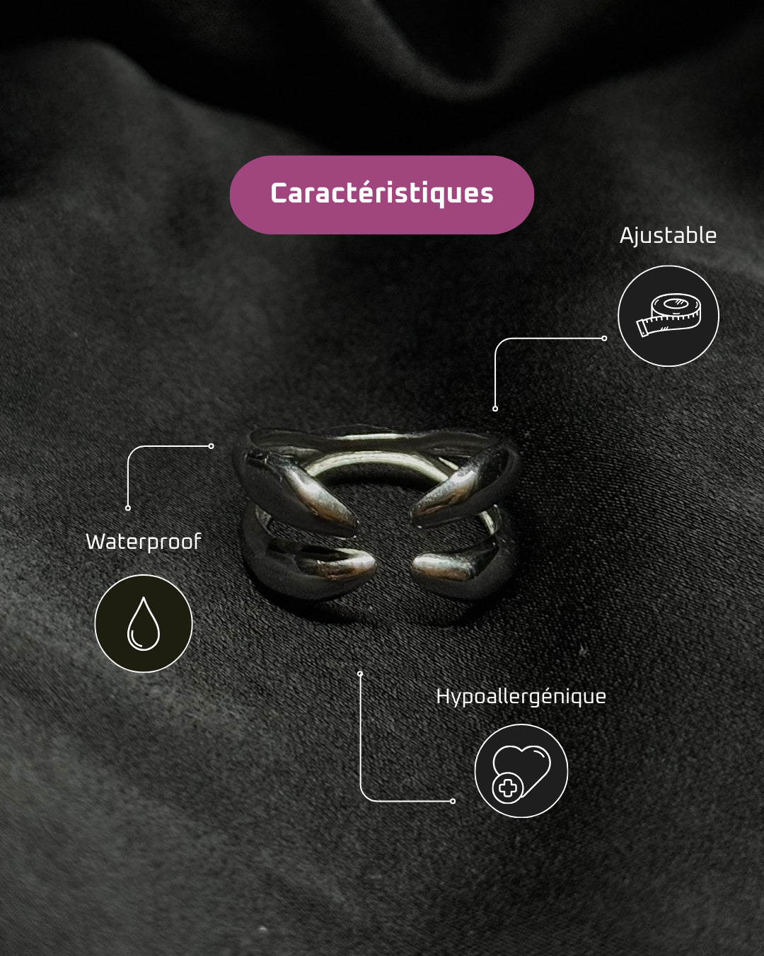 Elonga - Bague ajustable en acier inoxydable plaqué or 18k résistant à l'eau et hypoallergénique| Mindfits