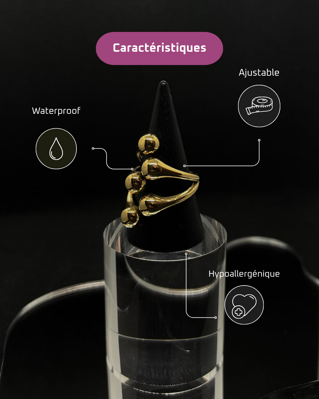 Bague en acier inoxydable plaqué or 18 carats - Chunky 5 strands ring - Bijoux ajustables waterproof et hypoallergéniques | Mindfits