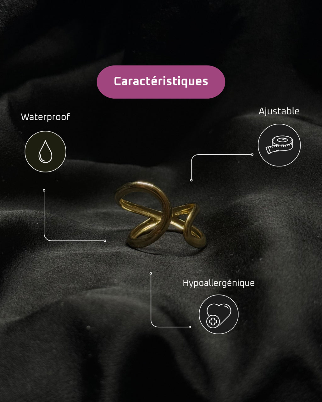 Bague en spirale en acier inoxydable plaqué or 18 carats - Butterfly wrap ring - Bijoux ajustables waterproof et hypoallergéniques | Mindfits