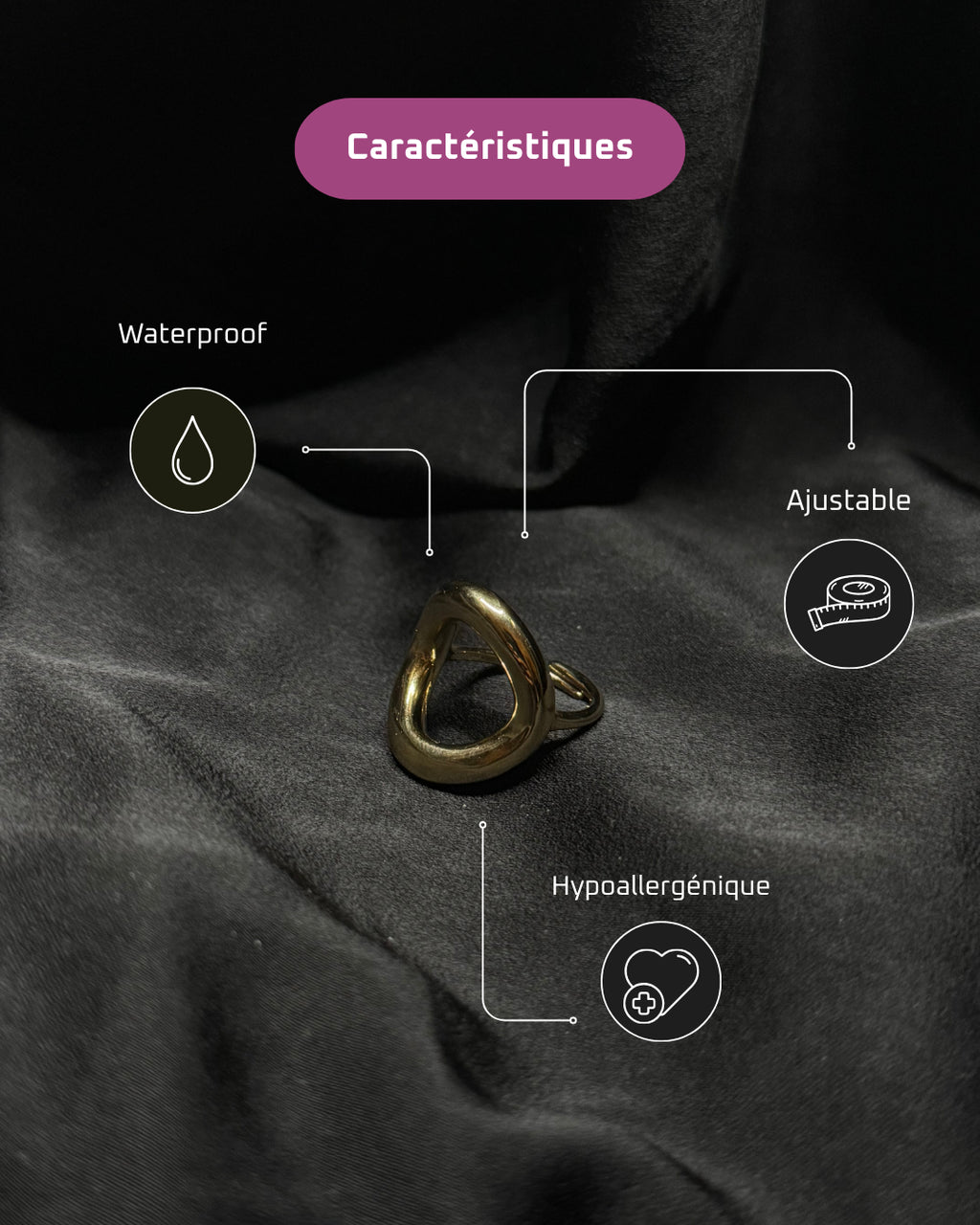 Bague épaisse  en acier inoxydable plaqué or 18 carats - Chunky cercle ring - Bijoux ajustables waterproof et hypoallergéniques | Mindfits