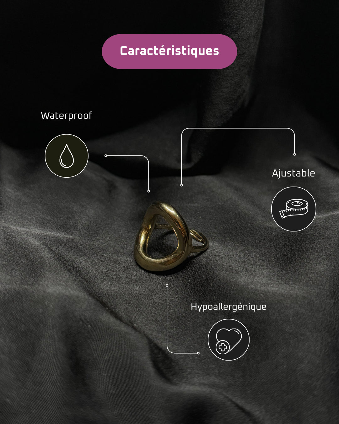 Bague épaisse  en acier inoxydable plaqué or 18 carats - Chunky cercle ring - Bijoux ajustables waterproof et hypoallergéniques | Mindfits
