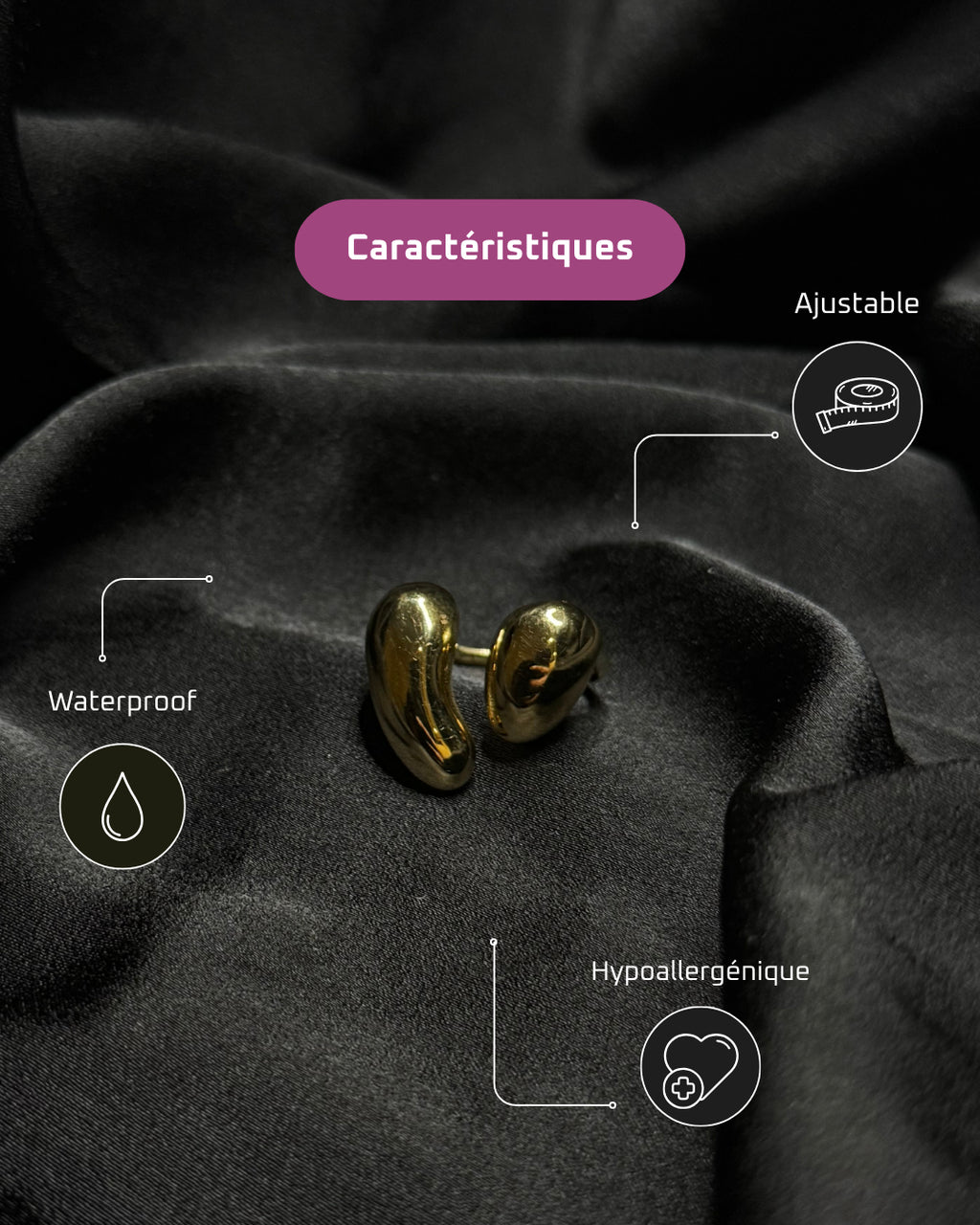 Memory - Set de 4 bagues ajustables en acier inoxydable plaqué or 18k résistant à l'eau et hypoallergénique | Mindfits