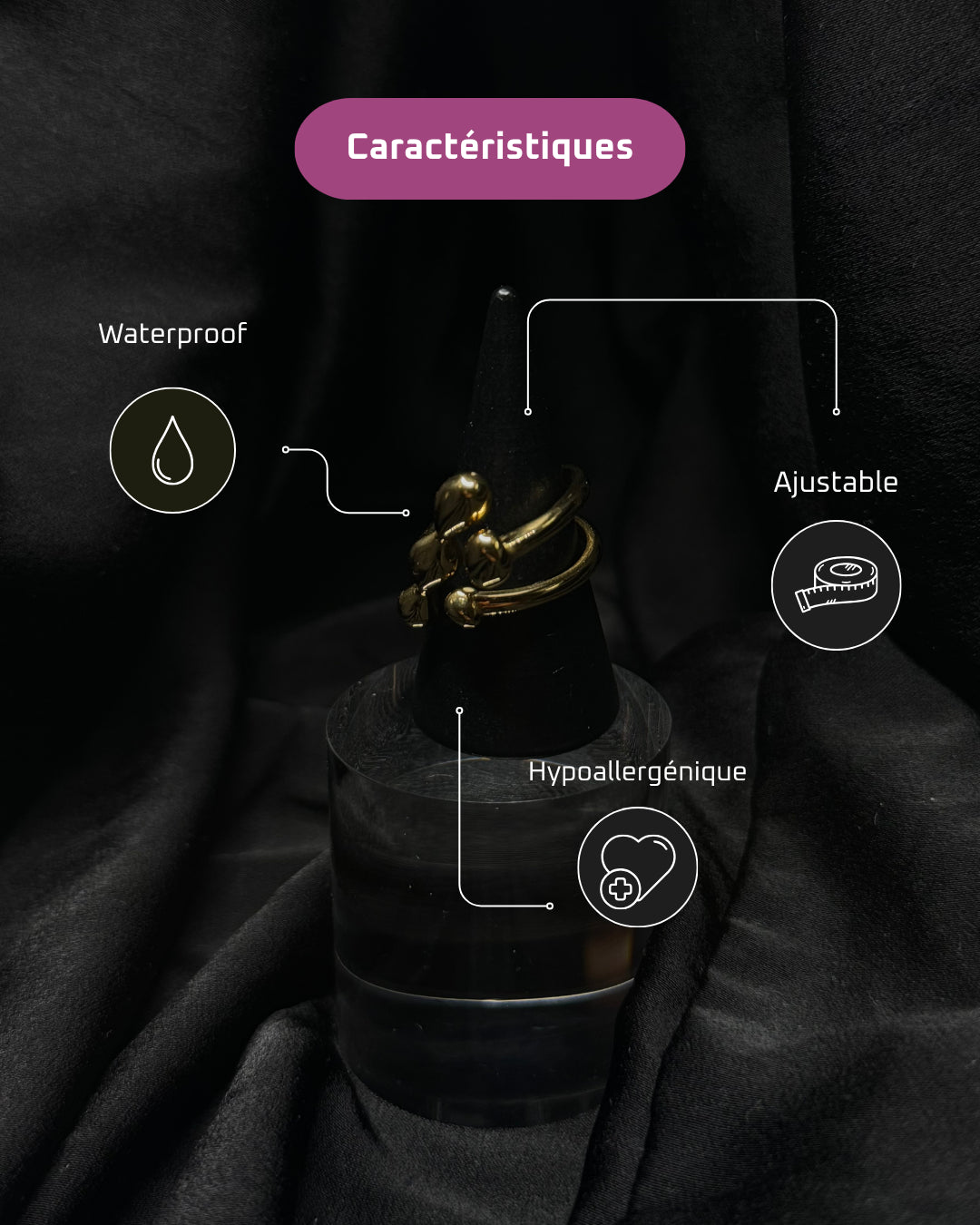 Destiny - Bague en acier inoxydable ajustable plaqué or 18k résistant à l'eau et hypoallergénique| Mindfits