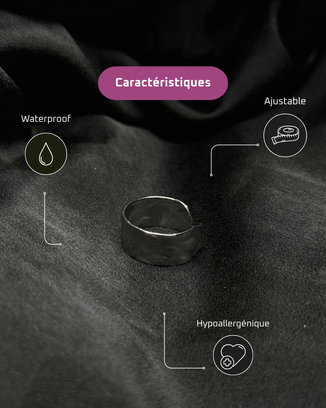 Raw Stone ring - Bague ajustable en acier inoxydable résistant à l'eau et hypoallergénique | Mindfits
