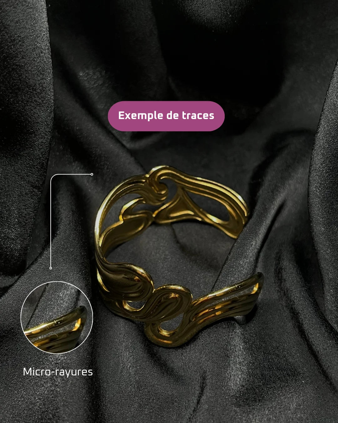 Bracelet épais ajouré doré en acier inoxydable plaqué or 18 carats - Carved cuff - Bijoux ajustables waterproof et hypoallergéniques | Mindfits 2ND CHANCE