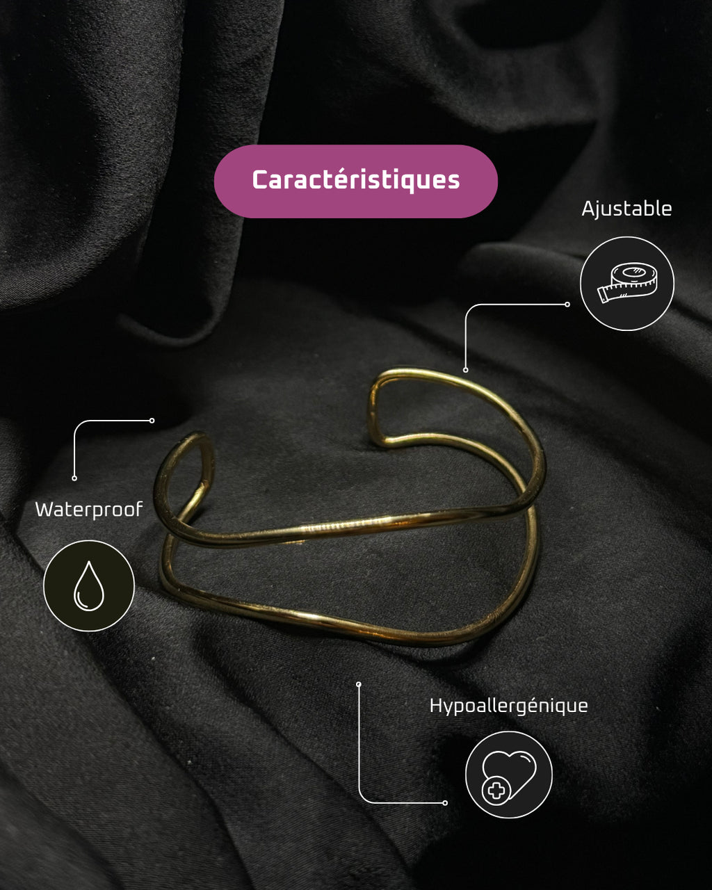 Bracelet fin ondulé en acier inoxydable - Double waves cuff - Bijoux ajustables waterproof et hypoallergéniques | Mindfits