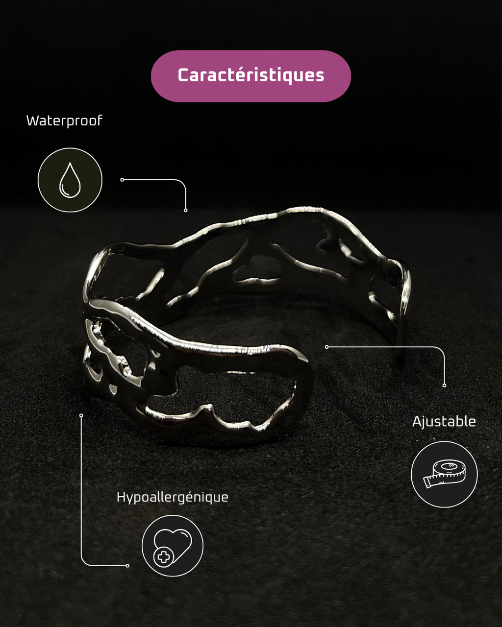 Bracelet métal liquide en acier inoxydable plaqué or 18 carats - Irregular liquid metal Cuff - Bijoux ajustables waterproof et hypoallergéniques | Mindfits
