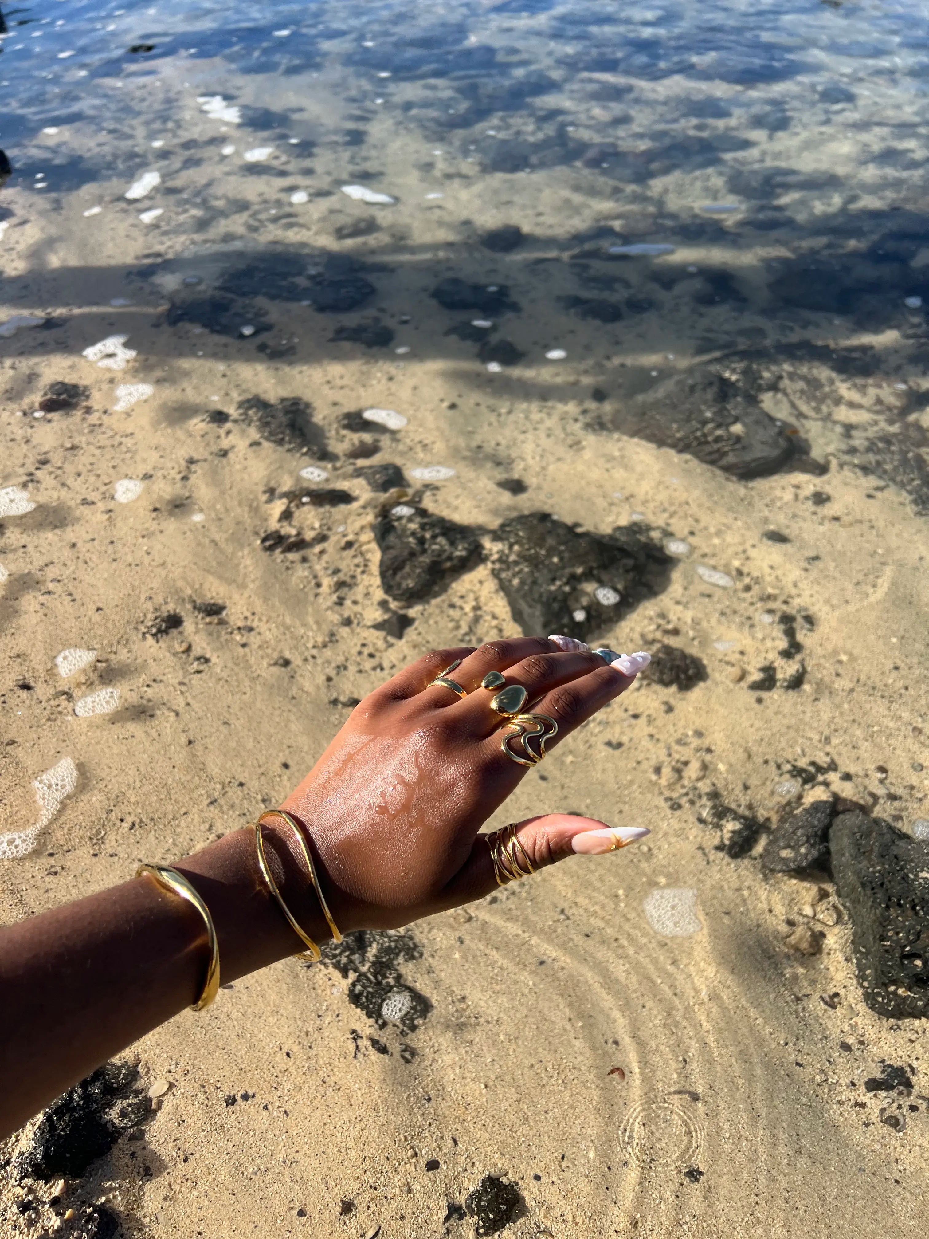 Bague épaisse en acier inoxydable plaqué or 18 carats - Precious drops ring - Bijoux ajustables waterproof et hypoallergéniques | Mindfits