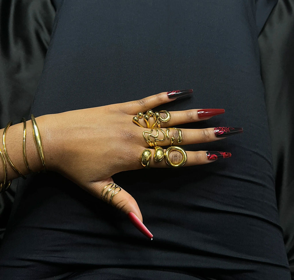 Bague en acier inoxydable plaqué or 18 carats - Chunky 5 strands ring - Bijoux ajustables waterproof et hypoallergéniques | Mindfits