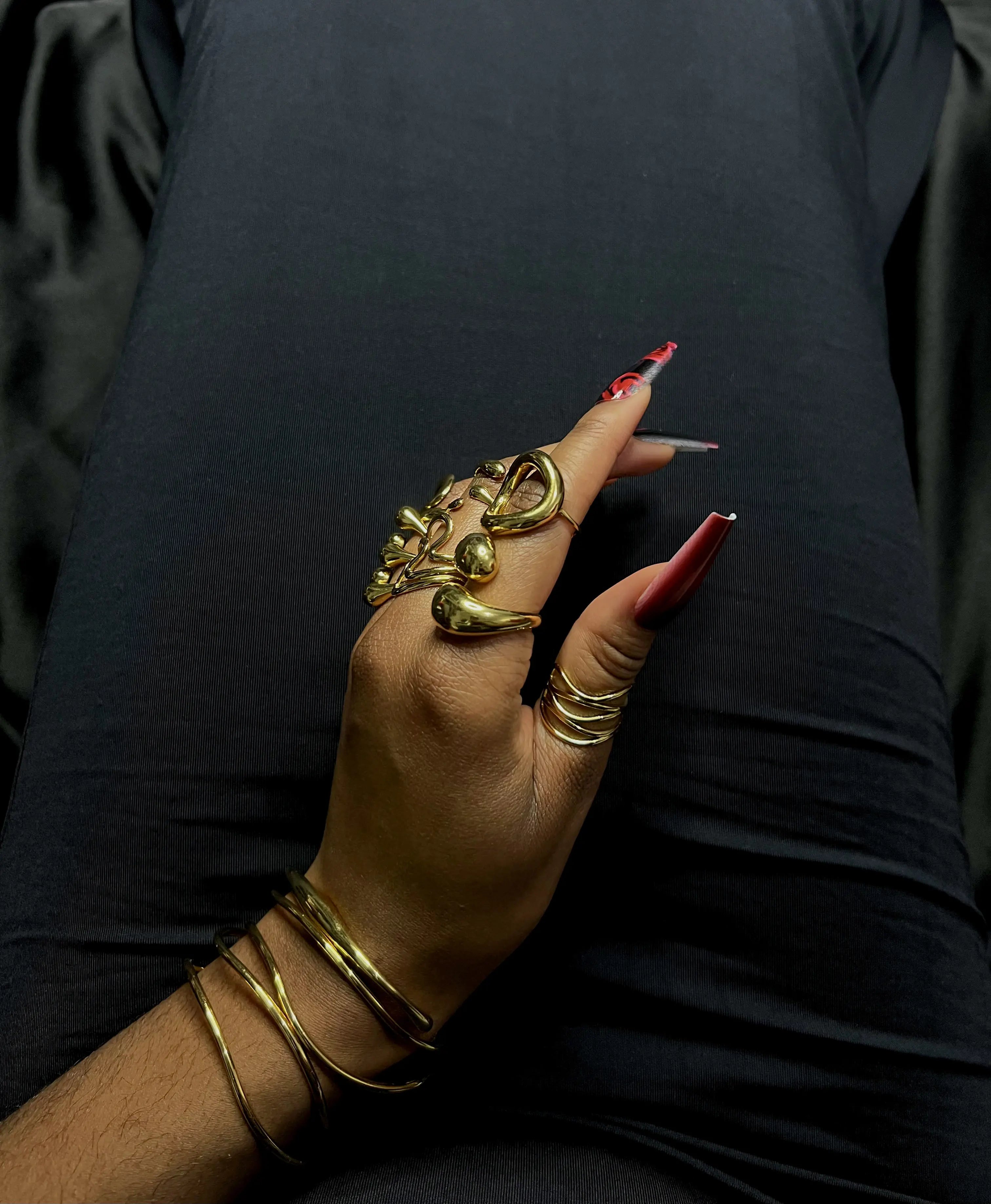 Bague épaisse en acier inoxydable plaqué or 18 carats - Chunky water droplets ring - Bijoux ajustables waterproof et hypoallergéniques | Mindfits