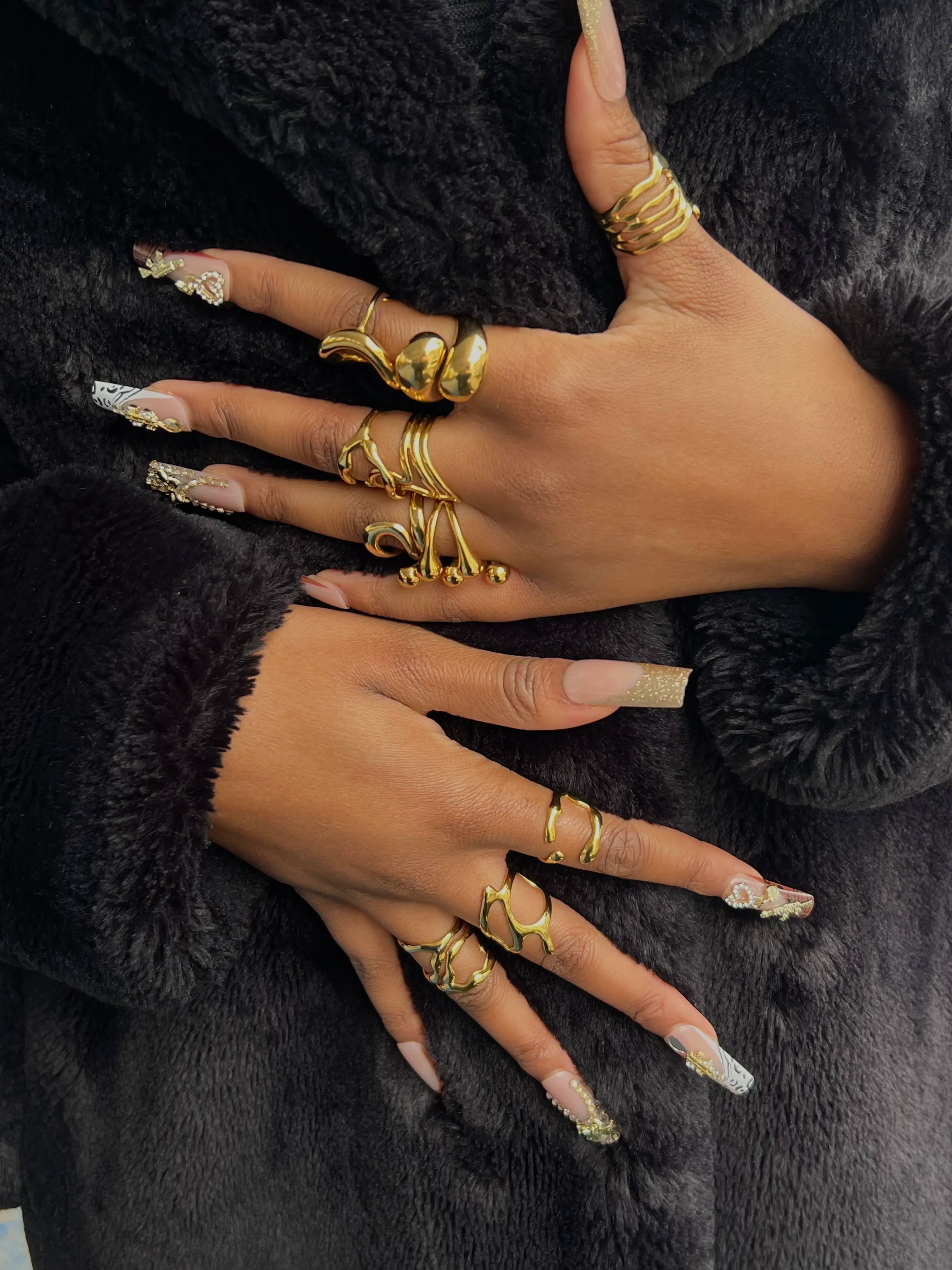 Bague épaisse en acier inoxydable plaqué or 18 carats - Chunky water droplets ring - Bijoux ajustables waterproof et hypoallergéniques | Mindfits